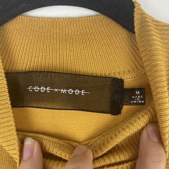 Code x Mode Women's Pullover Mock Neck Sweater Size M Mustard Striped - Picture 2 of 7